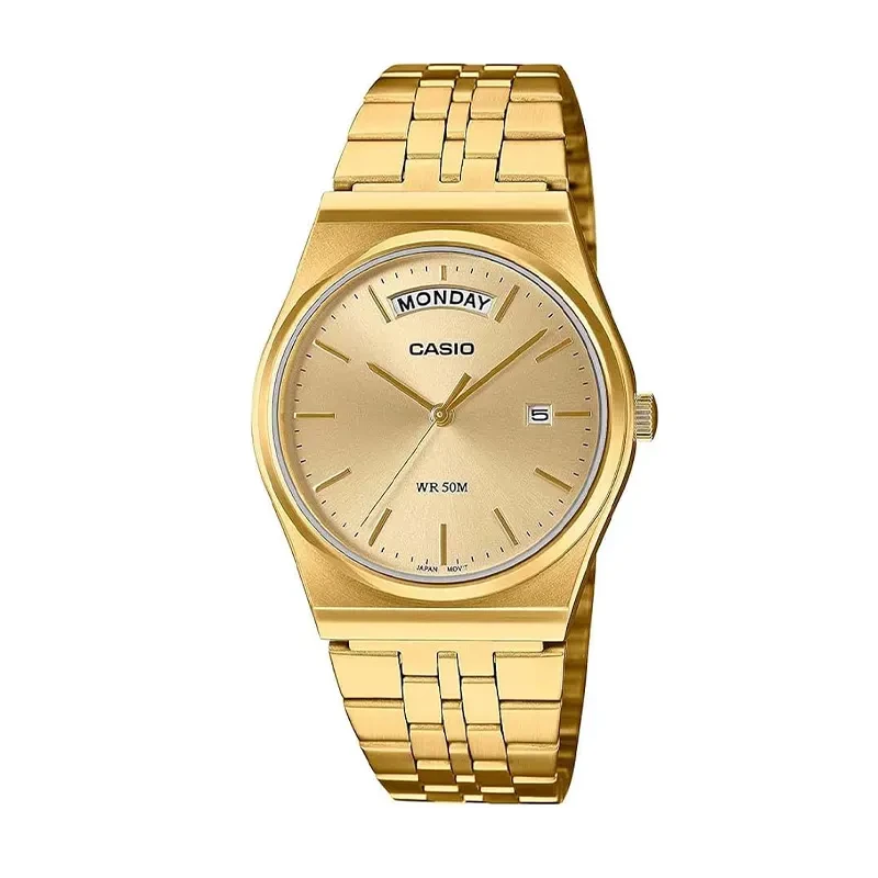 Casio Japan Enticer Champagne Dial Day-Date Men's Watch- MTP-B146G-9AV
